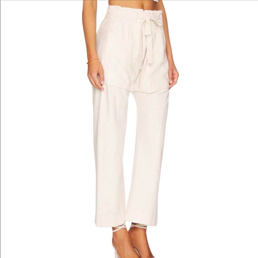 Free People Utility Pants Women M Cream NEW High Waist Wide Leg Linen Blend